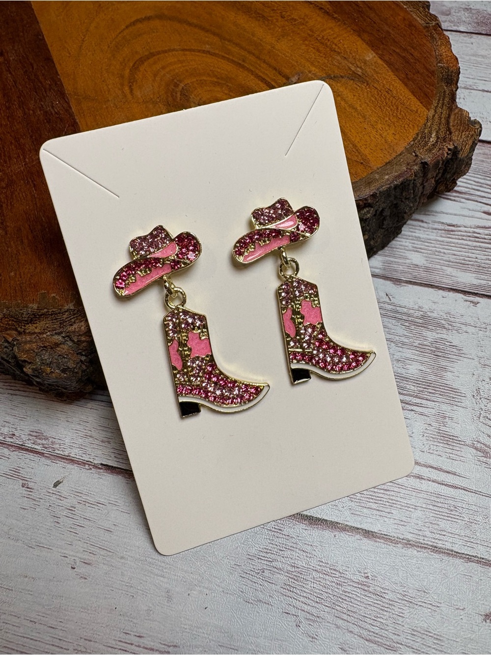 Pink Cowboy Hat & Boot Dangle Earrings